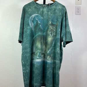 Vintage Liquid Blue Tie Dyed 2000 Wolf Wolves Native American Nature Shirt 3Xl